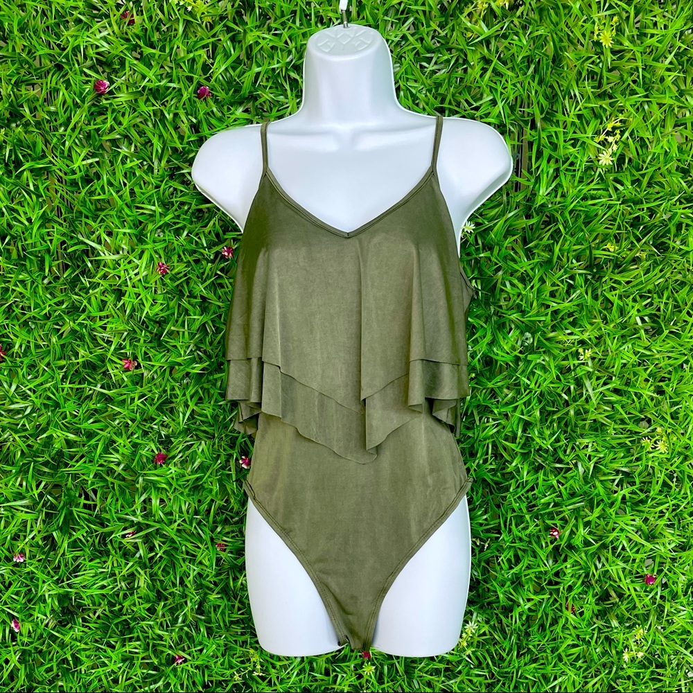 Green Glam Ruffle Body Suit